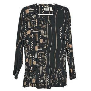 Chicos Design Vintage Sz S Aztek Tribal‎ Tunic Blouse Button Up Western Abstract